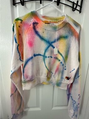 Aviator Nation ARTIST COLLECTION Cropped Crewneck Sweatshirt Large-One of a kind